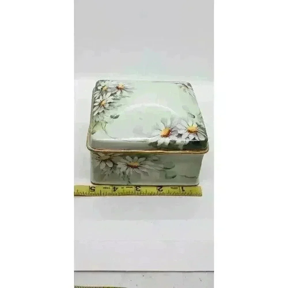 Antique Limoges Large Trinket Jewelry Box PL France Hand Painted Daisy Vintage